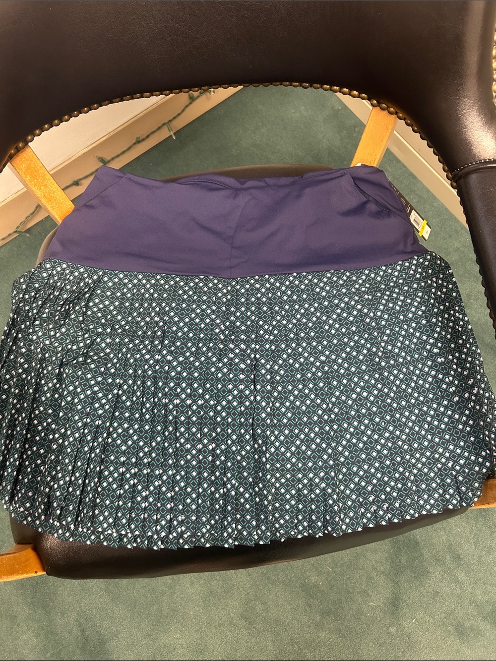 Callaway Navy Waistband Teal Patterned Circle Skirt